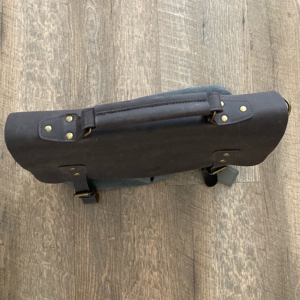 Buffalo Leather & Cotton Canvas Portfolio Business Briefcase Travel Bag - Picture 6 of 16